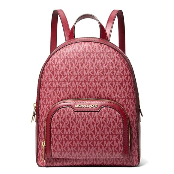 New Michael Kors Jaycee Medium Signature Logo Backpack Cherry main image 4